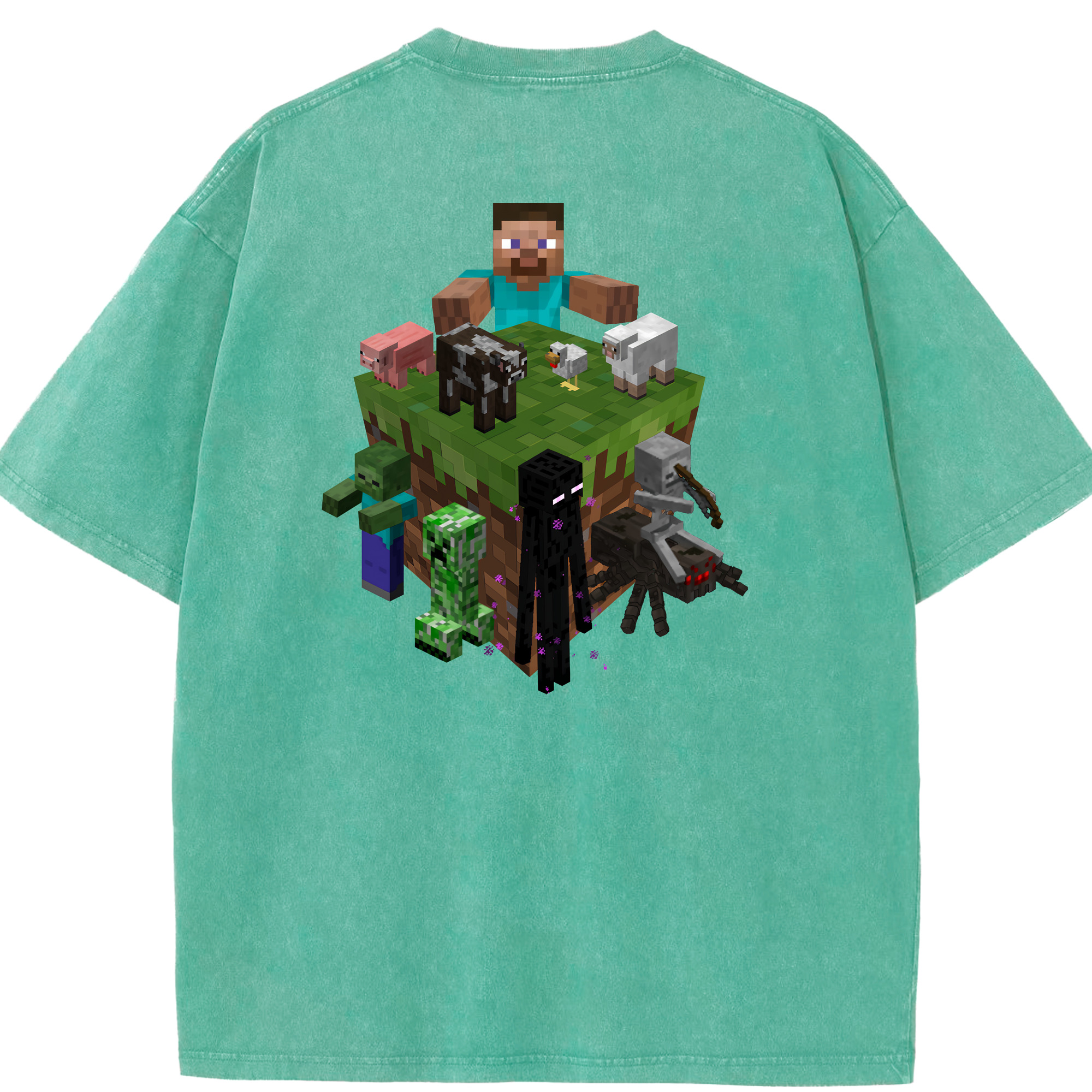 （画像用） マインクラフト ブロックの世界 Minecraft MC Block world 綿100% ヴィンテージ風 半袖Tシャツ（背面プリント）